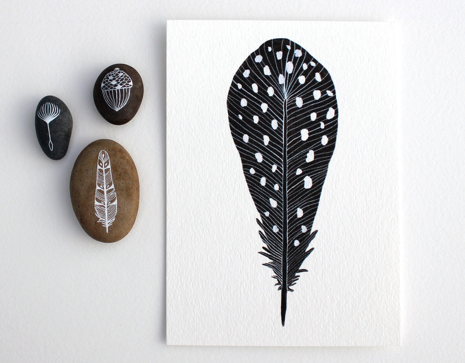 Watercolor Feather Painting - Watercolor Art - Black Friday Cyber Monday - Archival Print - 5x7 Spotted Feather