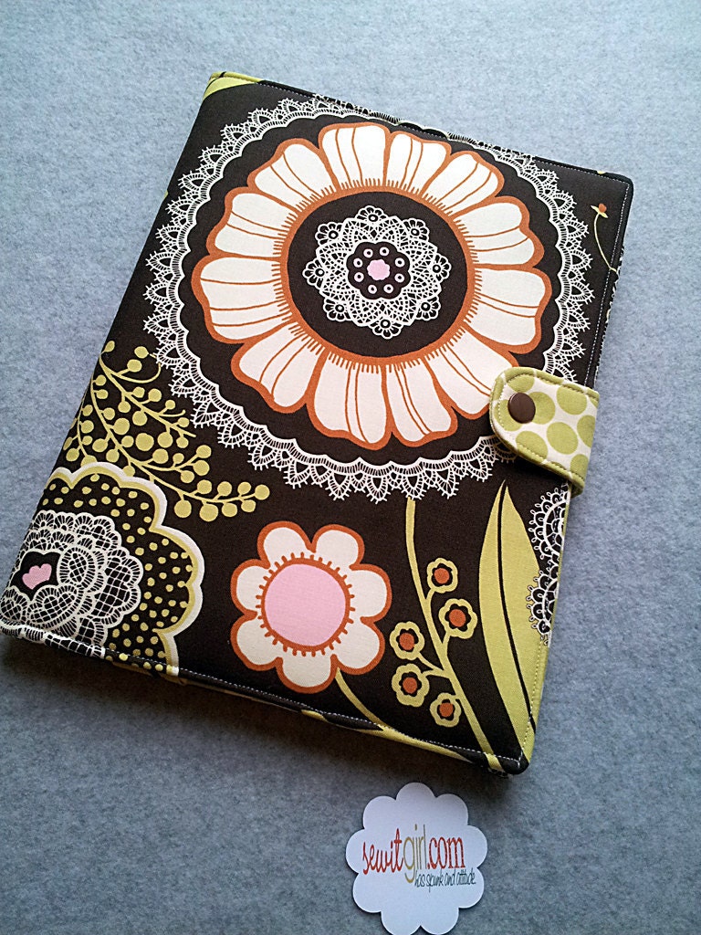 iPad cover, iPad2 Cover, or  Ipad 3, Ipad case - Book style- Amy Butler Lotus Olive lacework- Made to order