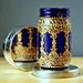 Hand Painted Mason Jar Lantern,Deep Plum Tinted Glass with Golden Filigree Surface