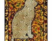 Tapestry, Mosaic Green Cat Card-Cat Lovers Greeting Card-Gift for Cat People-Art Card-Home Decor-Very Friendly Card