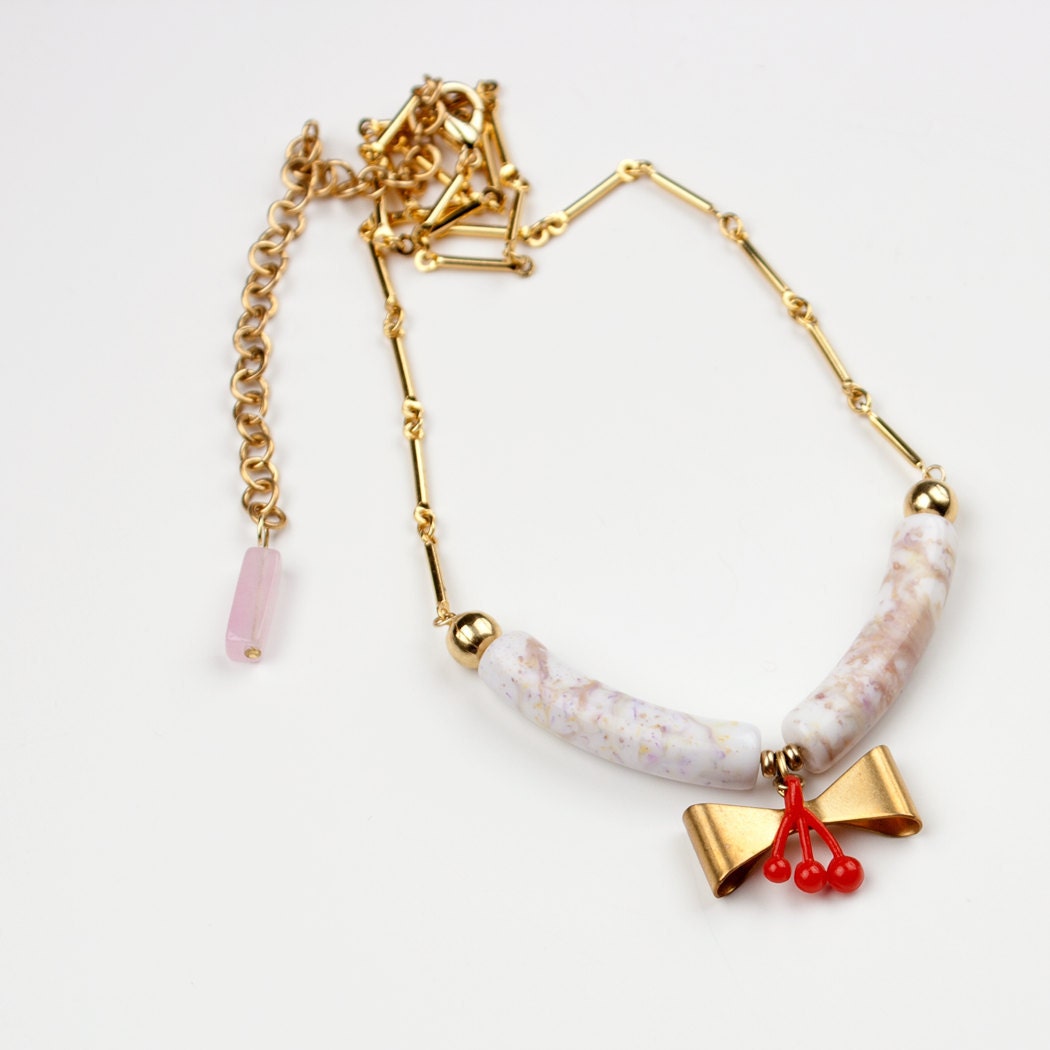 Wendy Necklace - Marbled Lucite, Brass, and Cherry Necklace