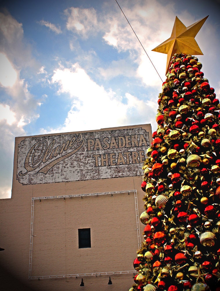 Landscape photography, sign, gold, California- Pasadena Christmas 8x10 Metallic Photograph