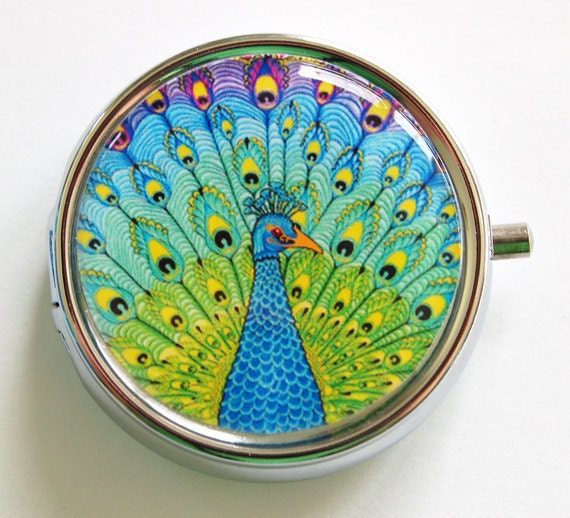 Peacock, Pill Box, Pill Case, Pill Container, Gift for her, Candy container, mint case (811)
