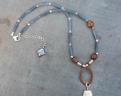 Artisan, Handcrafted, Blue Kyanite with Sterling Silver, Copper and Freshwater Pearl Necklace