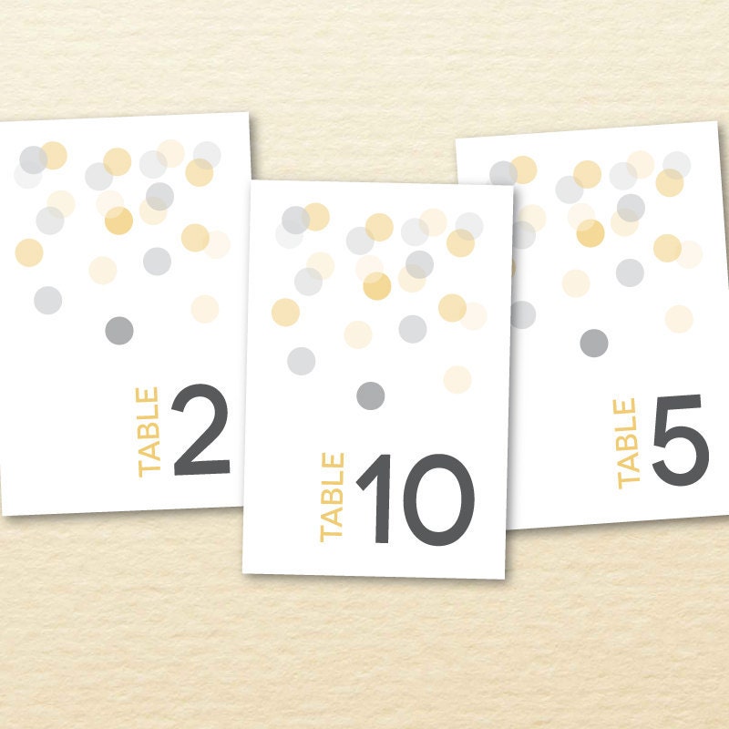 Printable Wedding Table Numbers -- Confetti No. 5 Collection