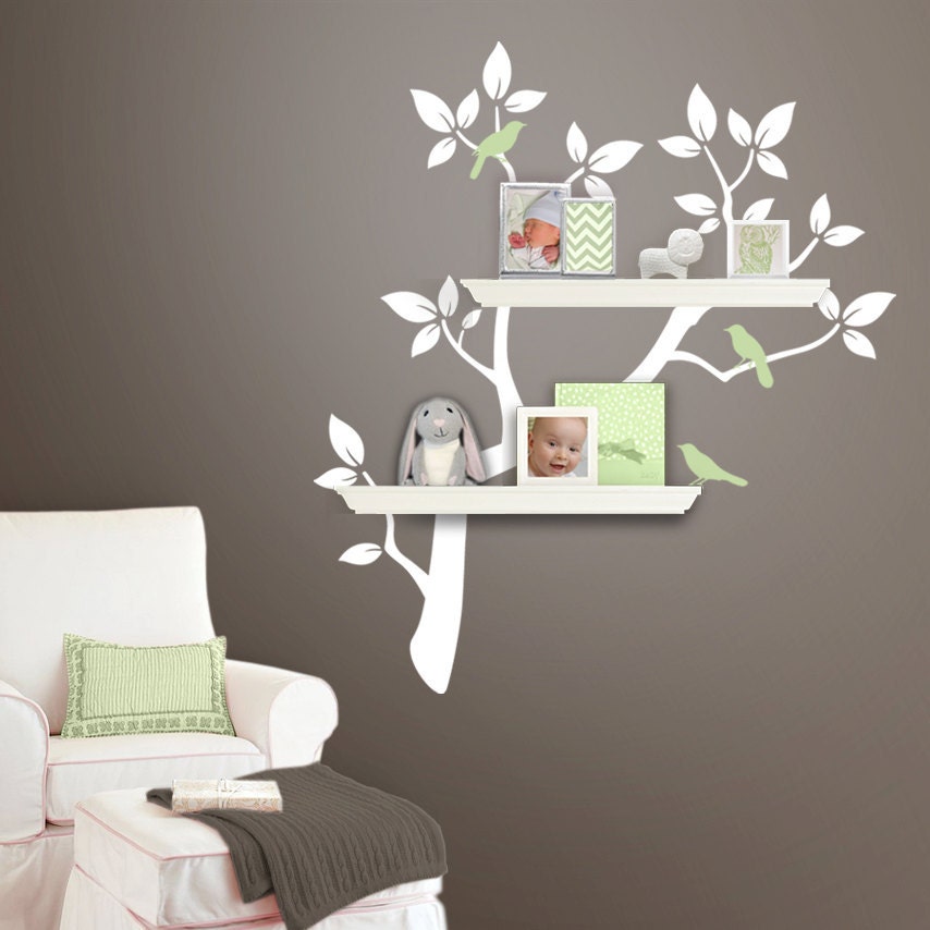 Tree Branch Decal with Birds for Shelves - Gender Neutral - Nursery Storage - Home Office Wall Organizer - Tree Wall Decals