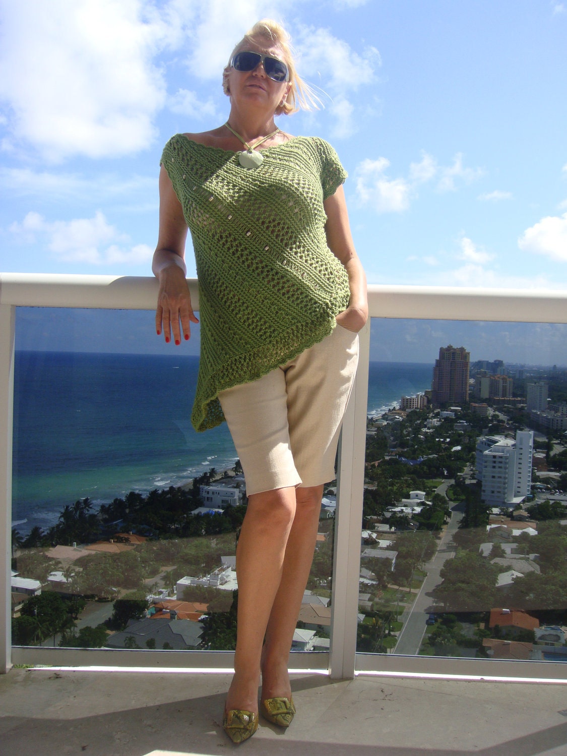 Tunic hand knit , handmade, asymmetrical shape ,made of silk bamboo . FREE SHIPPING