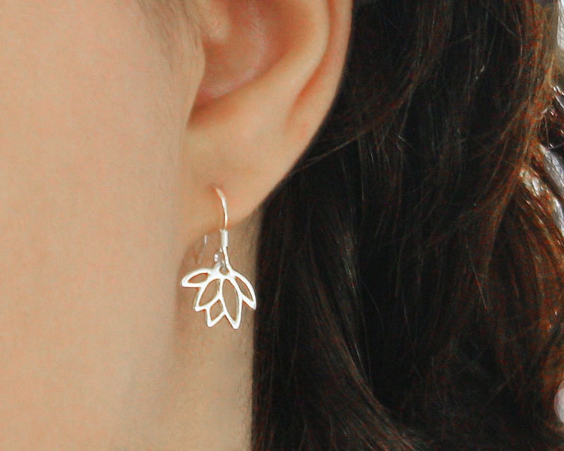 SALE Bong Tree. Simple sterling silver lotus earrings for minimalists and yoga lovers