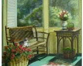 The Sunbathing Cat - giclee print - Original Oil Painting  by Jamie Dauch Michigan artist -  Animal print