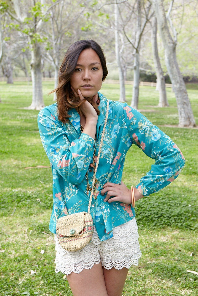 vintage 70's foral summer blouse