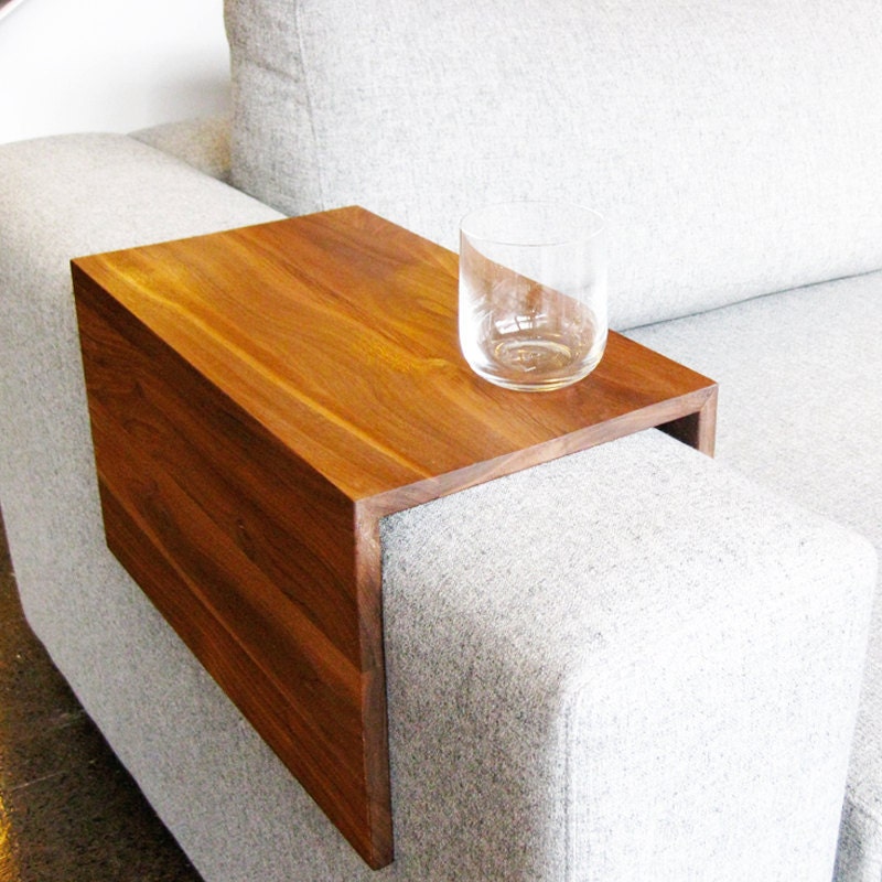 Couch Arm Wrap - SOLID WOOD custom arm drink rest laptop table for straight arm sofa