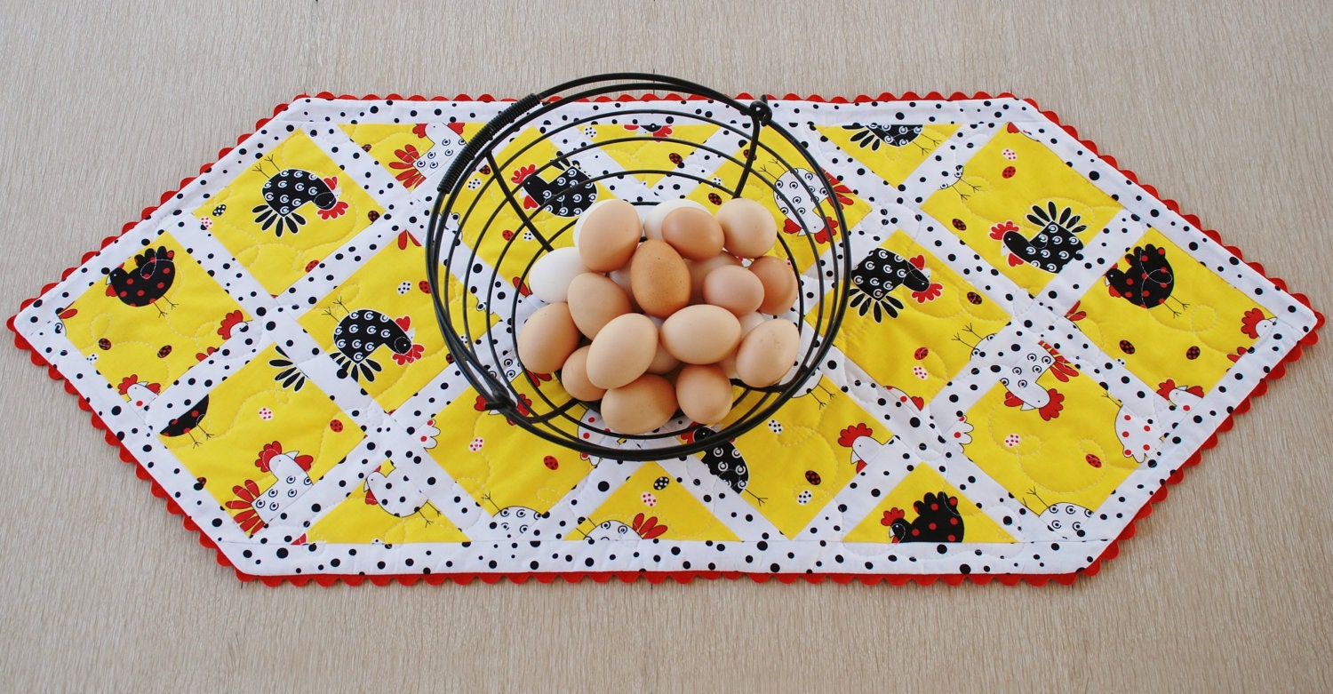 Yellow Spring Table Runner, Chicken Coop, Quilted Home Decor