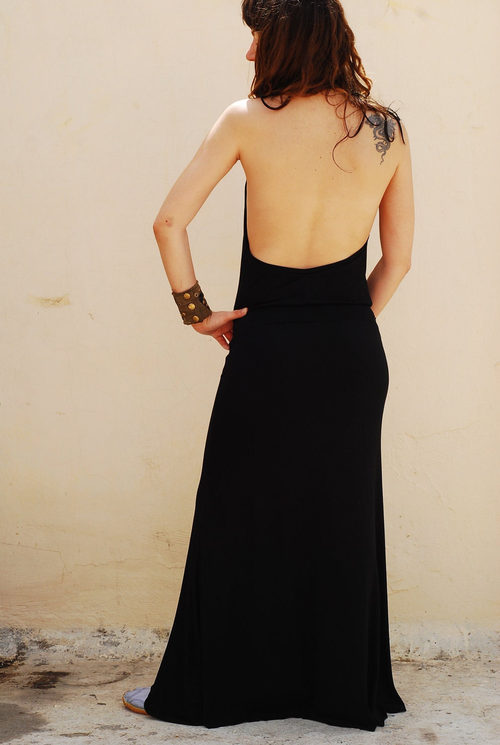 Black Maxi Long Dress, Gothic Maxi Dress, backless, for her