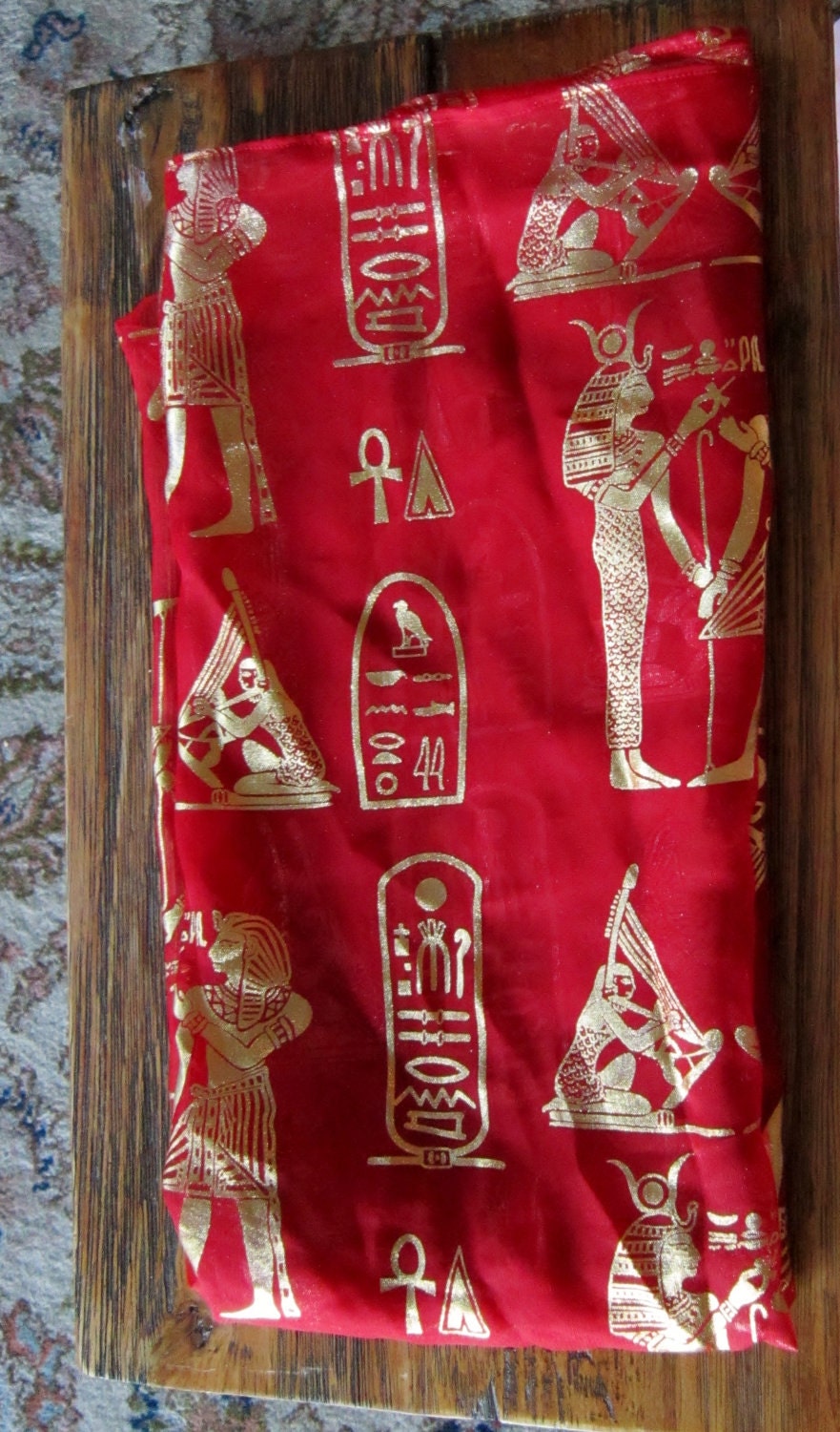 Vintage Red Gold Egyptian Over-Head Scarf (osfm)