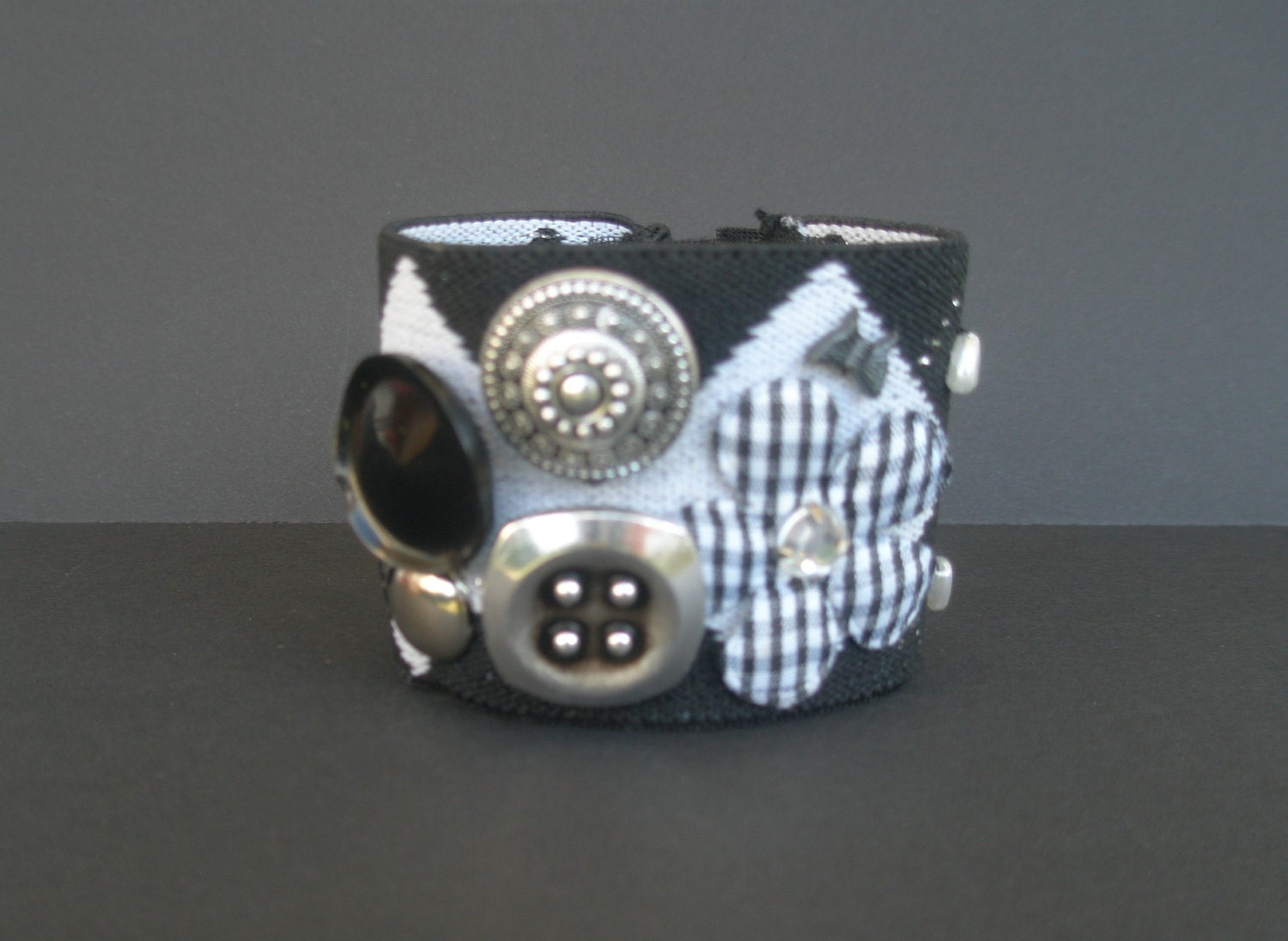 Recycled Vintage Jewelry and Button fabric stretch bracelet, one of a kind, handmade/hand sewn, made in Greece