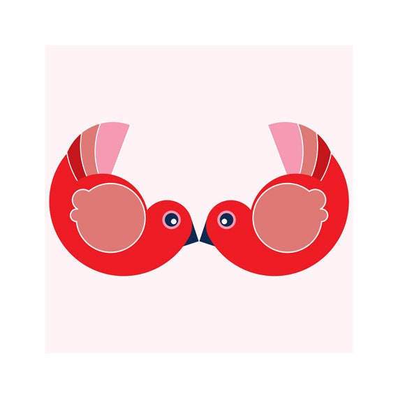 Love birds art print / Hot red : high quality reproductions from original izzybizzy illustrations