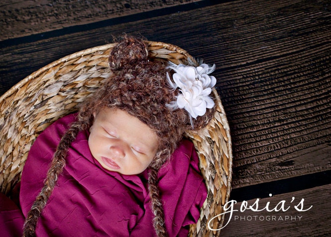 Newborn Boy Hat, Bear Hat, Fuzzy Beanie in Brown, Photo Prop