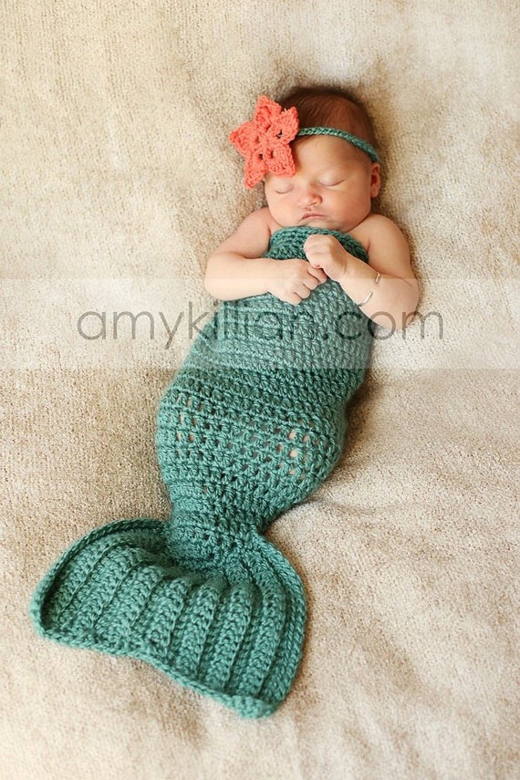 Crochet Mermaid Tail & Headband Photography Prop - Newborn