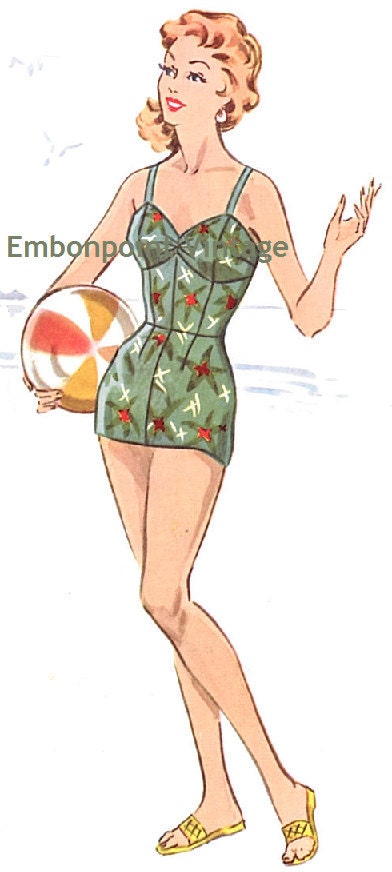 Plus Size (or any size) Vintage 1950s Swimsuit Pattern - PDF - Pattern No 125 Dianne