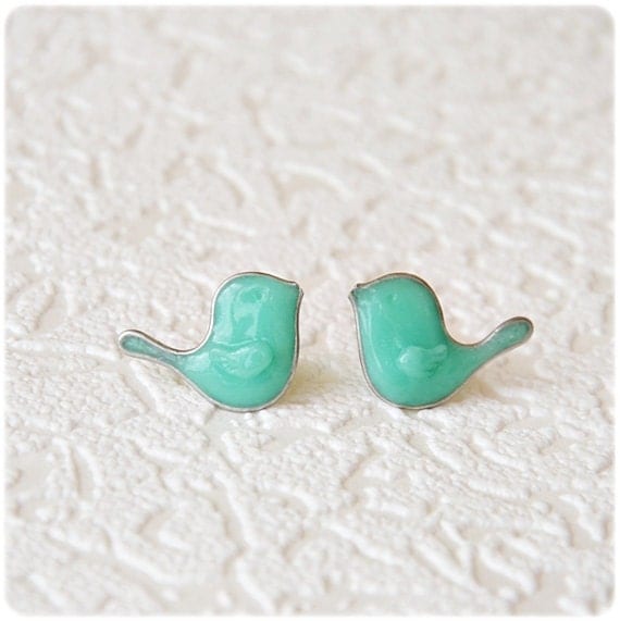 Bird Jewelry - Little Mint Birds Earrings -post earrings