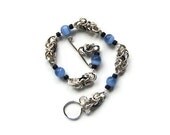 Chainmail bracelet with blue tigers eye beads, British made, hand crafted