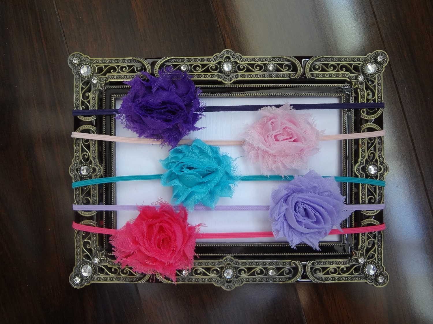 Baby Headbands-Newborn heabands-5 Shabby Flower Baby Headband-Girl headband-Toddler headband-Photo prop