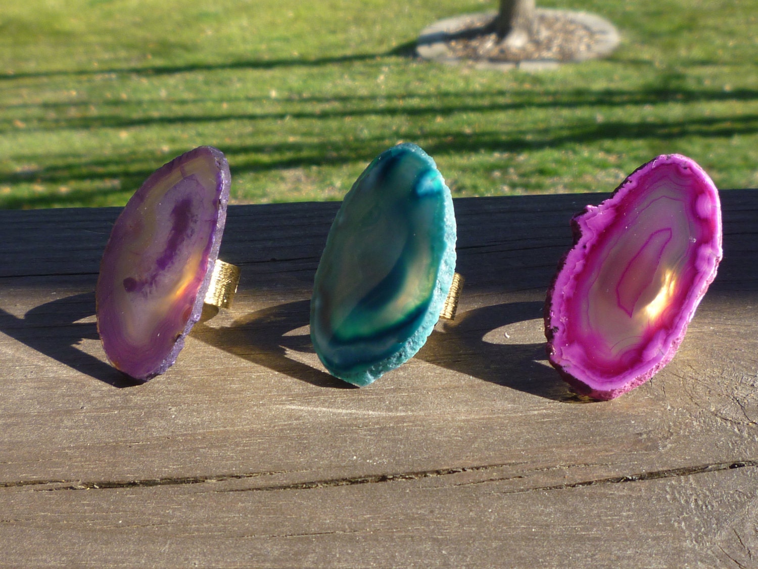 Agate Sliced Stone Ring - Pink, Purple or Turquoise
