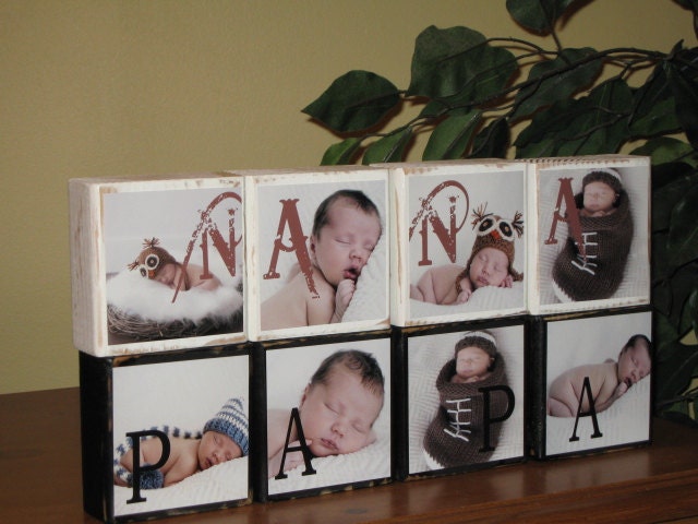 Mothers Day Gift PHOTO BLOCKS PERSONALIZED Gifts for Nana, Papa, Grandparents, Grandpa, Grandma, - Set of 4 Blocks