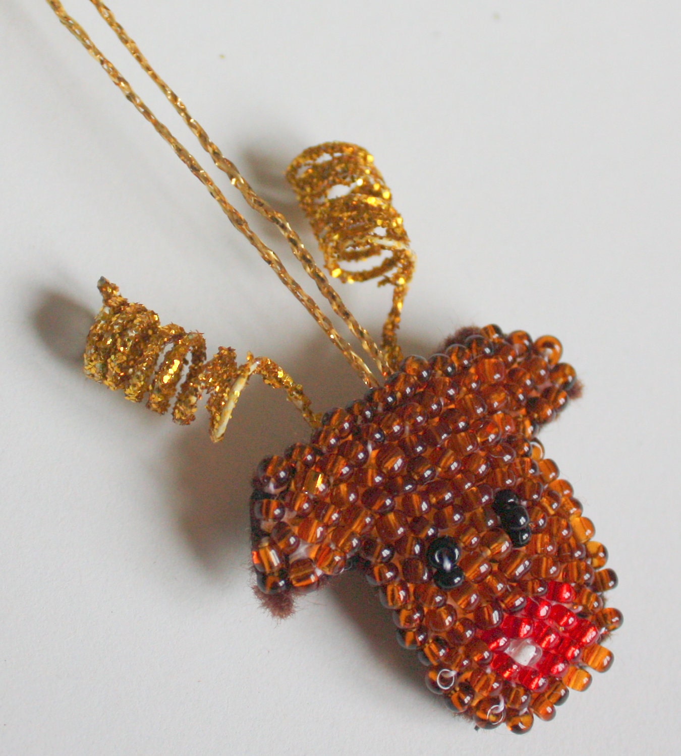 Holiday Tree Ornament - Reindeer - Beaded Miniature Reindeer Tree Hanging Decoration