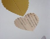 Garland - scalloped gold hearts & upcycled japanese novel hearts,bunting,garland,birthday,wedding,paper,recycled,Valentine,XOXO