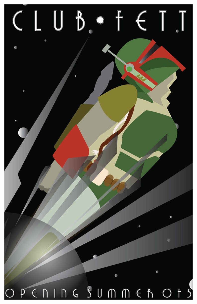 BOBA FETT Poster - 11"x17" Club Fett opening poster - Original Star Wars bounty hunter Artwork Print