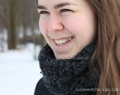 Adult unisex crochet cowl charcoal grey wool acrylic blend winter accessory