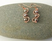 Pearl Earrings - Copper Wire Wrapped Freshwater Pearls