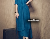 linen evening dress in blue / cocktail dress / long dress (Custom Made)