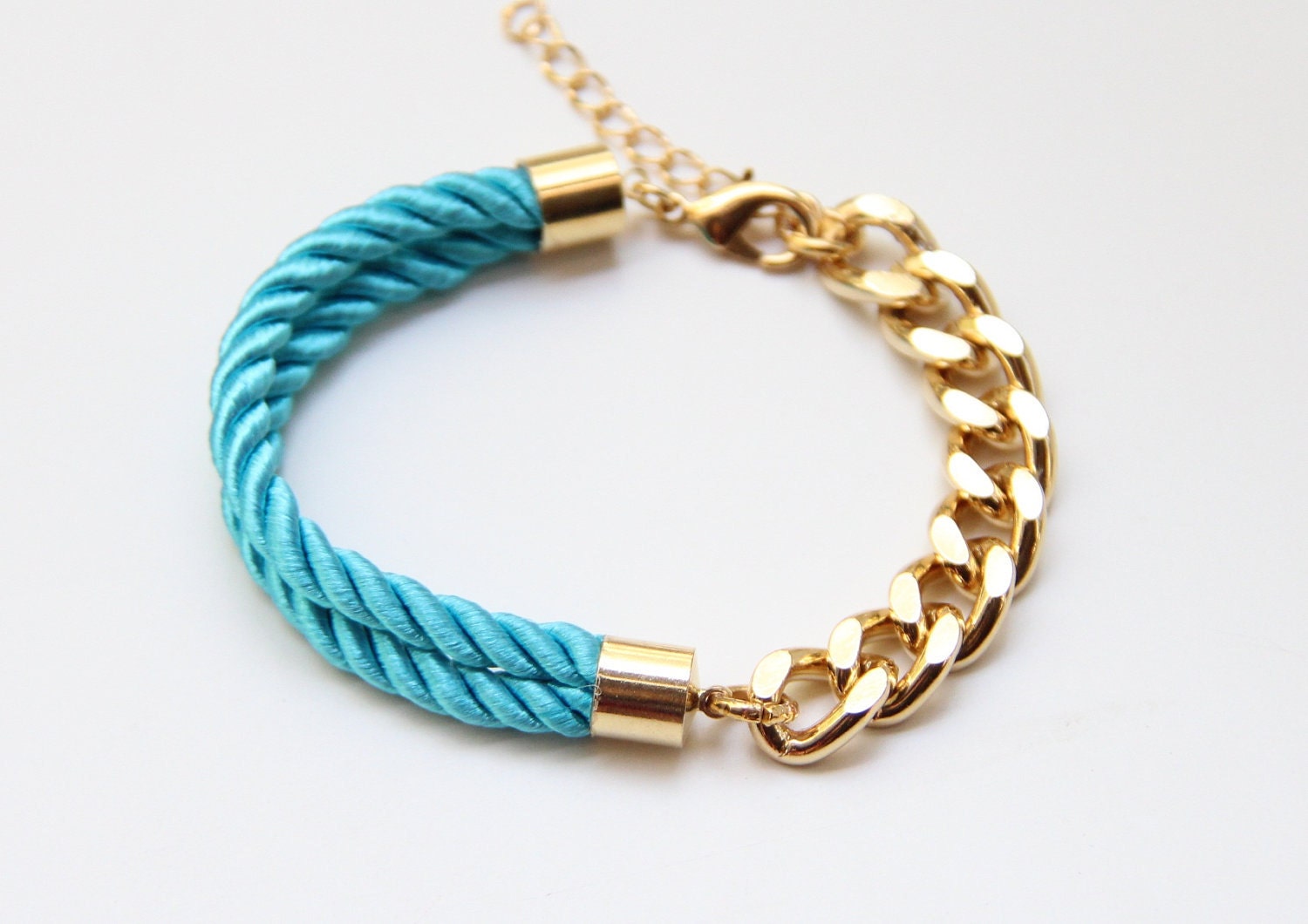 Arm candy - Half and Half: Gold chunky chain and Turquoise Silk Bracelet - 24k gold plated