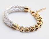 Arm candy - Half and Half: Gold chunky chain and White Silk Bracelet - 24k gold plated