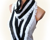 Black White 2012 trends scarf, hand knit, women scarves. Personalized Design. scarf, neckwarmer, scarflette...