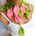 Crochet ivy, Pink Green ivy leafs Lariat Scarf. Fashion Flower Scarves, Necklace...