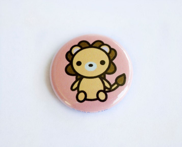 Cute Lion Pinback Button: One Inch