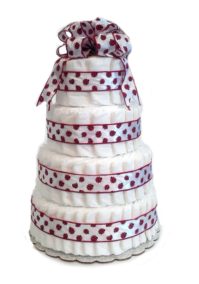 4 Layer Ladybug -  Baby Shower Diaper Cake Gift Set