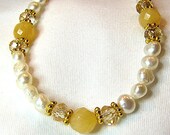 Sunny yellow beaded necklace Single strend white pearl necklace  Citrine and pineapple jade gemstone beaded necklace  Beaded jewelry