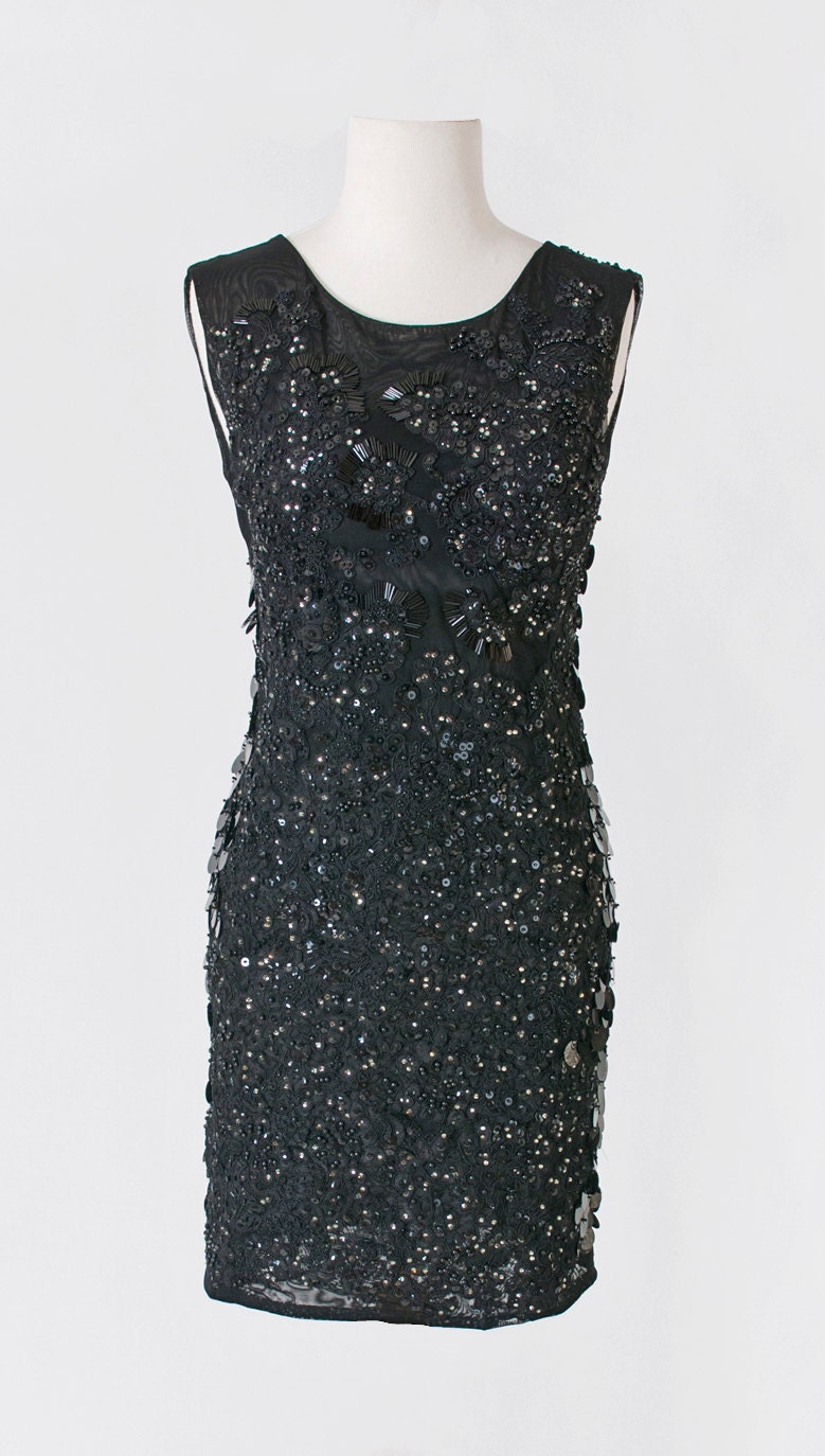 LYDIA - Handmade Black Mesh and Guipure Lace Sleeveless All Embroidered Cocktail Dress