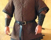 Medieval Celtic Viking Armor Padded Gambeson Short Sleeves with Leather Trims