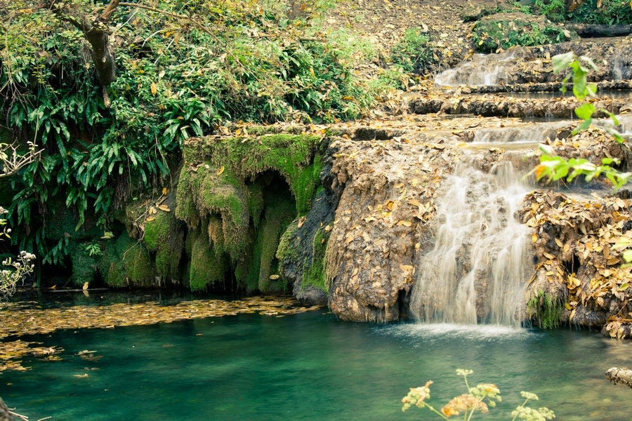 Fine Art Photography, Autumn Photography, Wall Art Krushuna Waterfalls 8x10 or 8x12 woodland emerald green gold