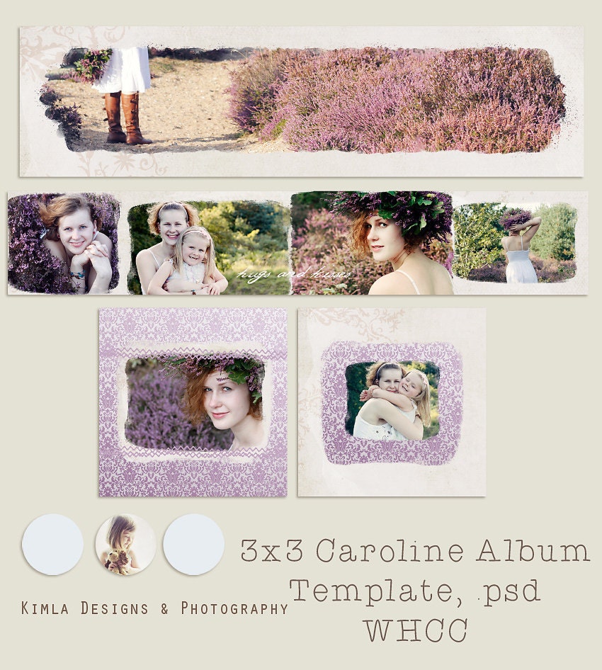 3x3 WHCC Accordion Album Template, Caroline .psd file