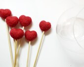 Love Needlecraft - Wool Felt Home Decor - Needle Felted Soft Hearts Topper (Red),  set of 6