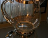 Mid Century Vintage Silver Rimmed Glass Pitcher in Dorothy Thorpe Style Beautiful Curvy Lines