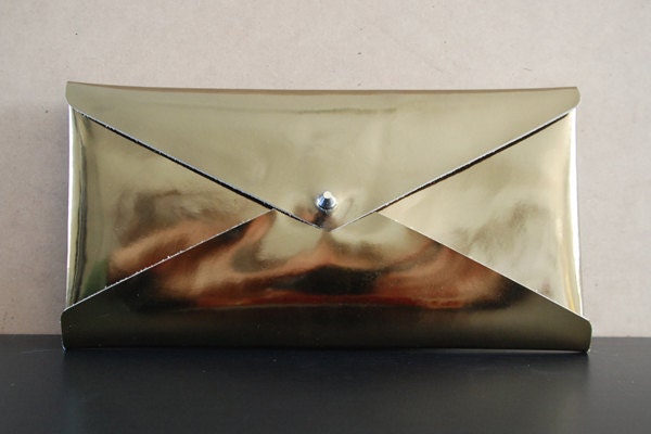 SALE: Large Leather Maya Envelope Clutch - Gloss Gold (S2002)