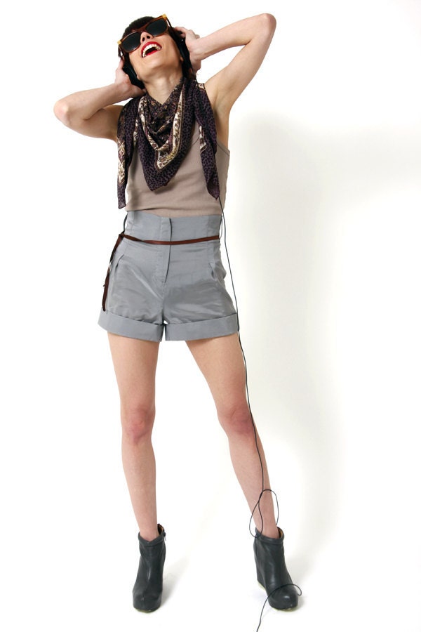 High Waisted Shorts ZELDA from Silky Grey Satin in sizes M and L