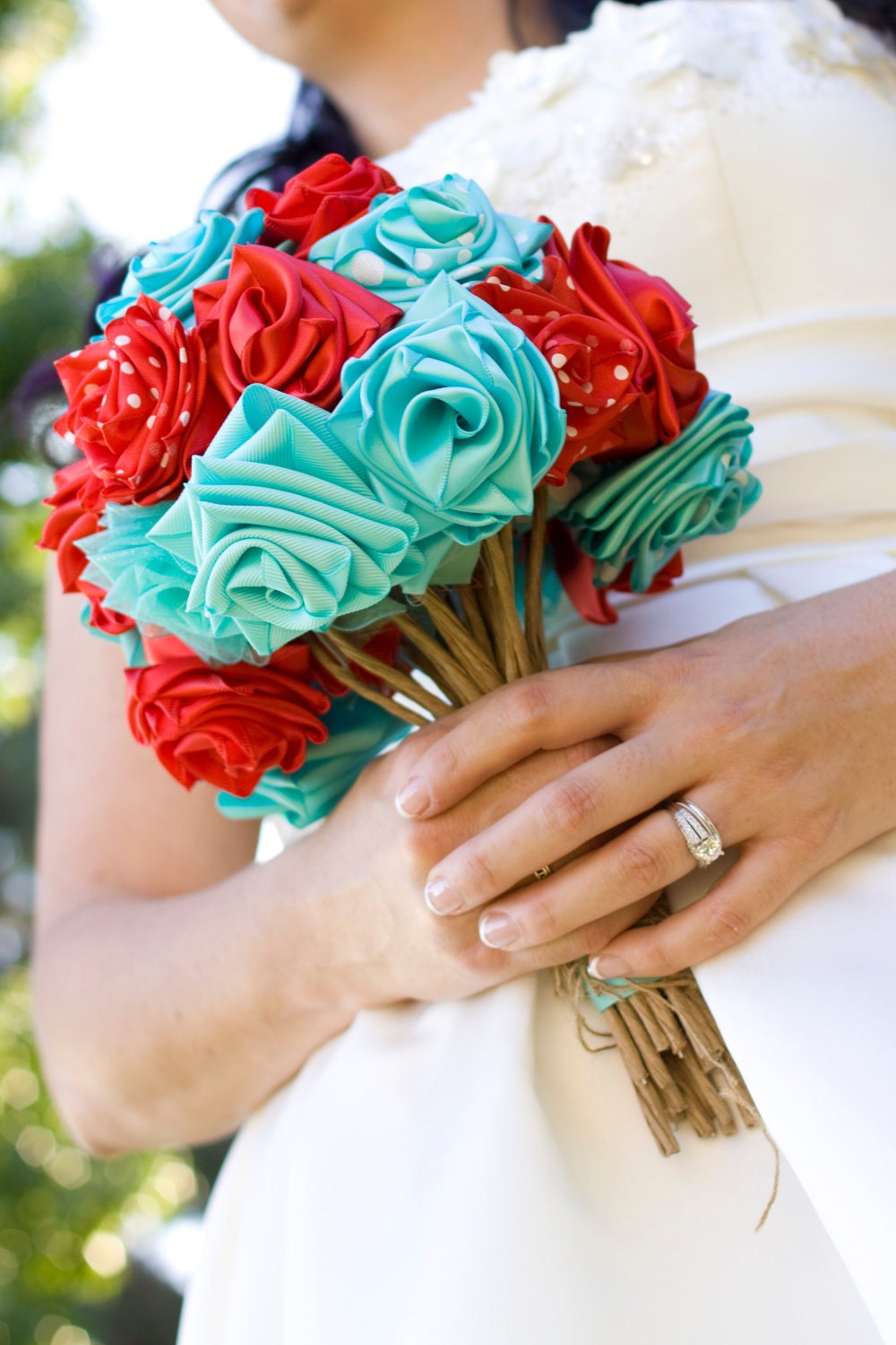 Custom Ribbon Rose Wedding Bridal Bouquet
